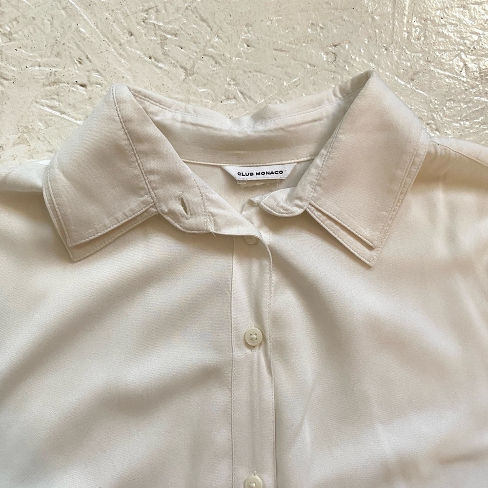 Club Monaco White Button Down Shirt with Double Collar detail
